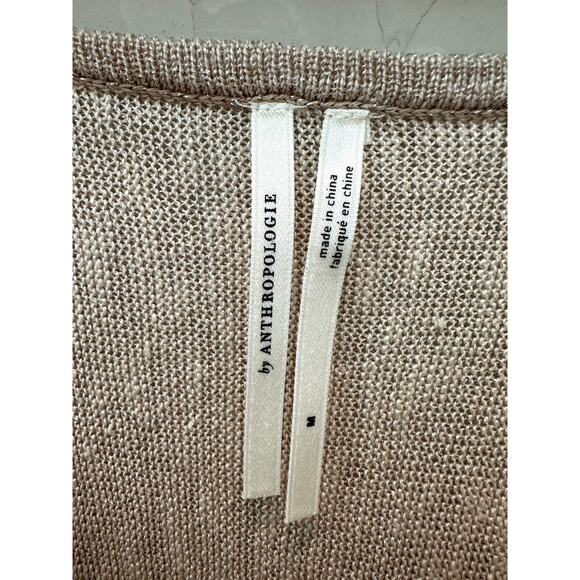 ANTHROPOLOGIE | Beige Linen Blend Metallic Knit Boxy Sweater Top | Size Medium - Picture 5 of 7